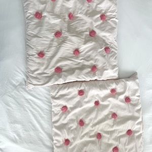 Pottery Barn Kids Light Pink Euro Shams (qty 2) sateen with pom poms
